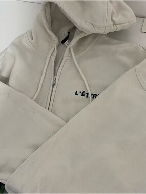 H&M Cream Zip-Up Hoodie with Navy Script